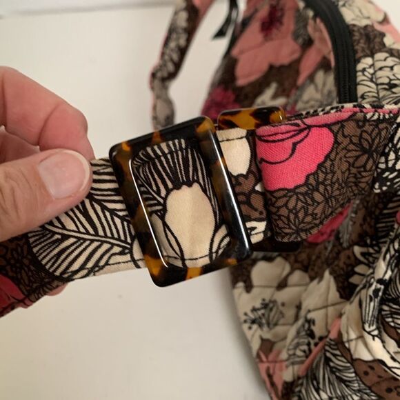 Vera Bradley Mocha Rouge Brown Pink Ecru Floral Quilted Crossbody Shoulder Bag - Picture 5 of 15